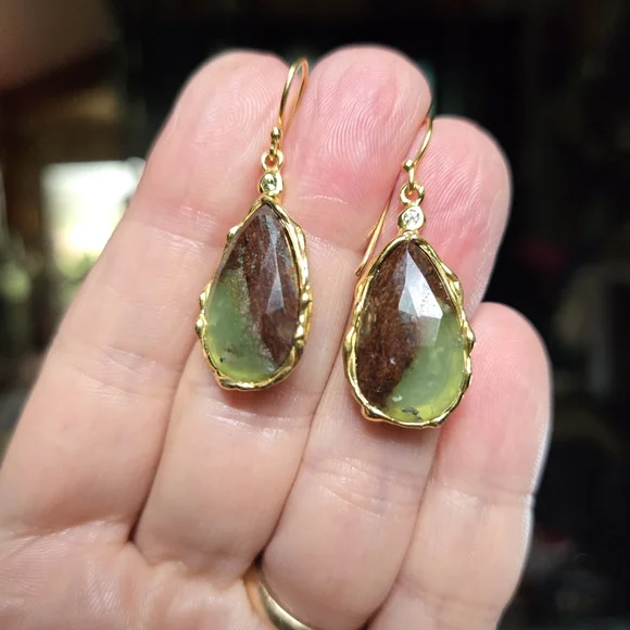 Chrysoprase & Topaz sterling & gold earrings - Picture 4 of 8